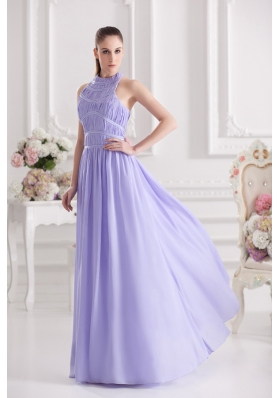 Empire Halter Top Floor-length Ruching Lavender Prom Dress