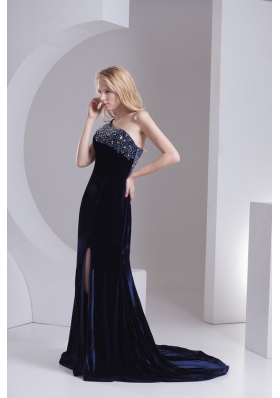 Empire One Shoulder Black Beading Zipper-up Prom Dress