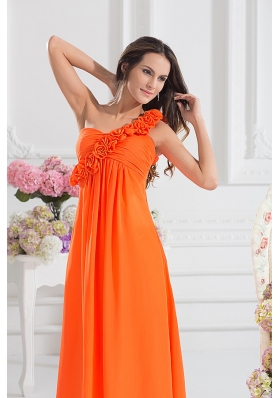 Empire Ruching Hand Make Flowers Orange Red Prom Dress