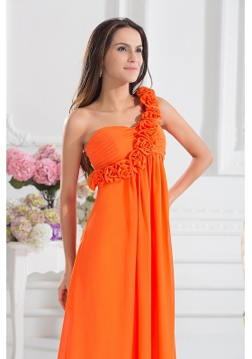 Empire Ruching Hand Make Flowers Orange Red Prom Dress