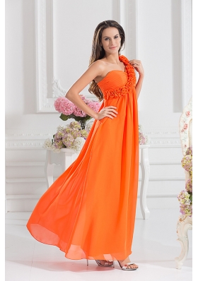 Empire Ruching Hand Make Flowers Orange Red Prom Dress