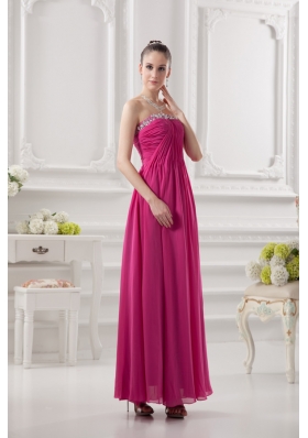 Empire Strapless Ankle-length Beading Chiffon Hot Pink Prom Dress