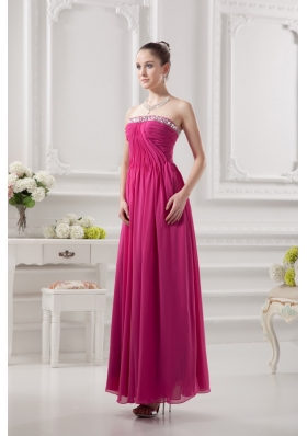 Empire Strapless Ankle-length Beading Chiffon Hot Pink Prom Dress