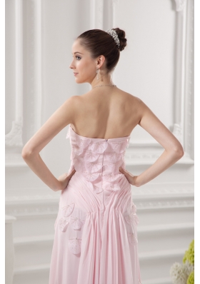 Empire Strapless Appliques Beading Chiffon Baby Pink Prom Dress