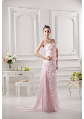 Empire Strapless Appliques Beading Chiffon Baby Pink Prom Dress