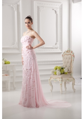 Empire Strapless Appliques Beading Chiffon Baby Pink Prom Dress