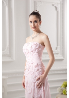 Empire Strapless Appliques Beading Chiffon Baby Pink Prom Dress