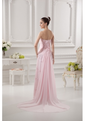 Empire Strapless Appliques Beading Chiffon Baby Pink Prom Dress