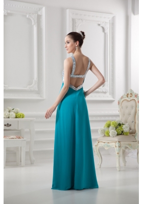 Empire Straps High Slit Pailette Teal Chiffon Prom Dress