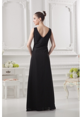 Empire V-neck Floor-length Ruching Black Prom Dress