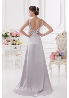 Light Grey Straps Column Prom Dress with Beading and Ruching