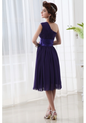 Lovely One Shoulder A-line Knee-length Prom Dress with Belt