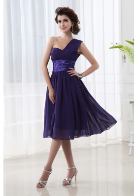 Lovely One Shoulder A-line Knee-length Prom Dress with Belt