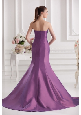 Mermaid Sweetheart Court Train Ruching Purple Prom Dress