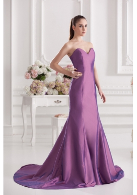 Mermaid Sweetheart Court Train Ruching Purple Prom Dress