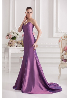 Mermaid Sweetheart Court Train Ruching Purple Prom Dress