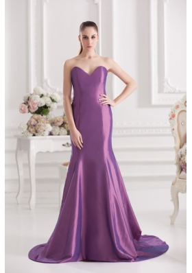 Mermaid Sweetheart Court Train Ruching Purple Prom Dress