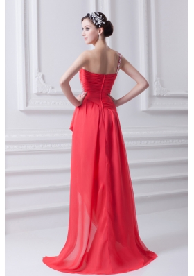 One Shoulder Asymmetrical Prom Dress with Ruching and Beading