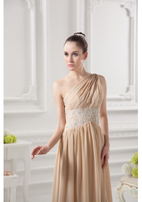 One Shoulder Ruching and Appliques Chiffon Prom Dress