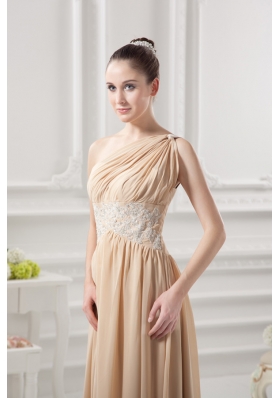 One Shoulder Ruching and Appliques Chiffon Prom Dress