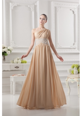 One Shoulder Ruching and Appliques Chiffon Prom Dress