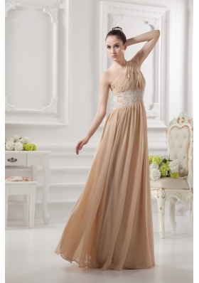 One Shoulder Ruching and Appliques Chiffon Prom Dress