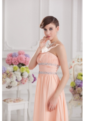 Peach Empire Strapless Prom Dress with Ruching and Beading