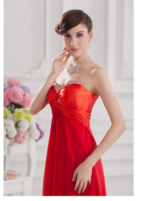 Red Empire Chiffon Beaded Decorate Prom Dress with Sweetheart