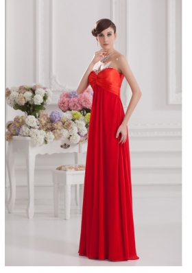 Red Empire Chiffon Beaded Decorate Prom Dress with Sweetheart