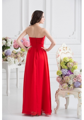 Red Empire Strapless Chiffon Floor-length Prom Dress