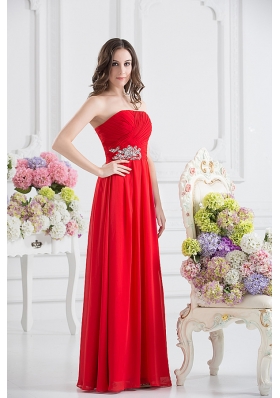 Red Empire Strapless Chiffon Floor-length Prom Dress