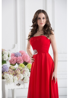 Red Empire Strapless Chiffon Floor-length Prom Dress