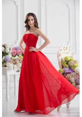 Red Empire Strapless Chiffon Floor-length Prom Dress