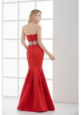 Red Mermaid Sweetheart Sleeveless Beading and Ruching Prom Dress