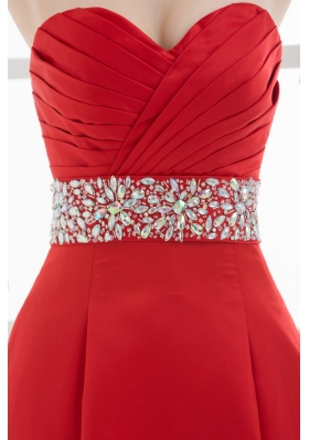 Red Mermaid Sweetheart Sleeveless Beading and Ruching Prom Dress