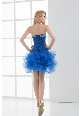 Short Strapless Beading and Ruching Ruffles Organza Prom Dress