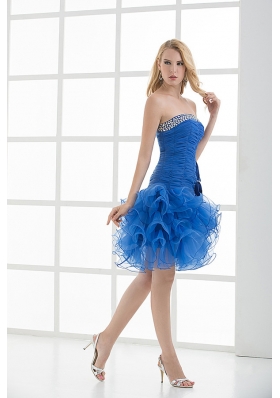 Short Strapless Beading and Ruching Ruffles Organza Prom Dress