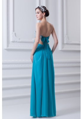 Sweetheart Deep Sky Blue Chiffon Prom Dress with Beading