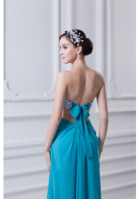 Sweetheart Deep Sky Blue Chiffon Prom Dress with Beading