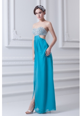 Sweetheart Deep Sky Blue Chiffon Prom Dress with Beading