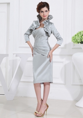 Sweetheart Mini-length Ruching and Appliques Grey Prom Dress