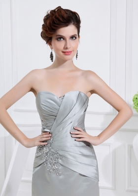 Sweetheart Mini-length Ruching and Appliques Grey Prom Dress