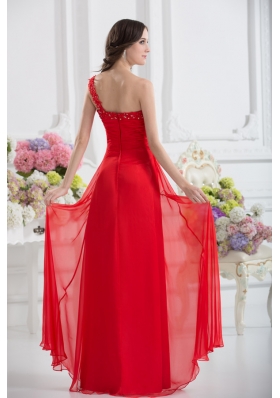 Sweetheart One Shoulder Empire Beading Red Prom Dress