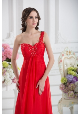 Sweetheart One Shoulder Empire Beading Red Prom Dress