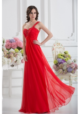 Sweetheart One Shoulder Empire Beading Red Prom Dress