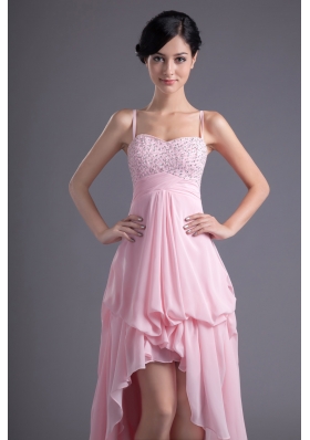 A-line Baby Pink Sweetheart Beading Chiffon High-low Prom Dress