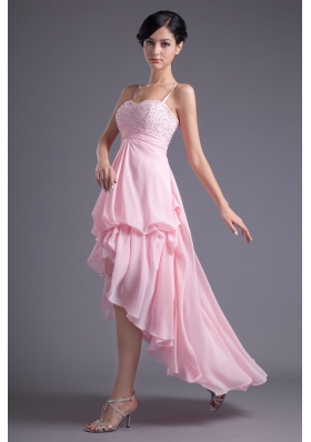 A-line Baby Pink Sweetheart Beading Chiffon High-low Prom Dress