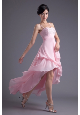 A-line Baby Pink Sweetheart Beading Chiffon High-low Prom Dress