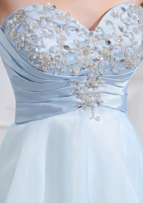 A-line Chiffon Aqqliques Strapless Light Blue Sweatheart Prom Dress