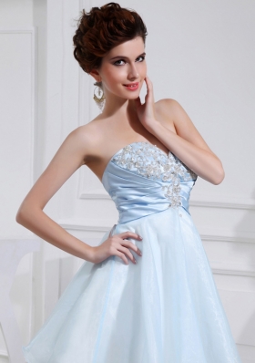 A-line Chiffon Aqqliques Strapless Light Blue Sweatheart Prom Dress